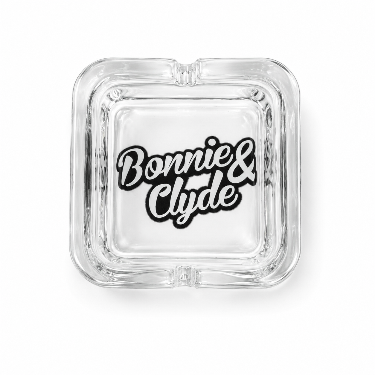 Quadratischer Glasaschenbecher 9 × 9 cm Transparent | Bonnie & Clyde
