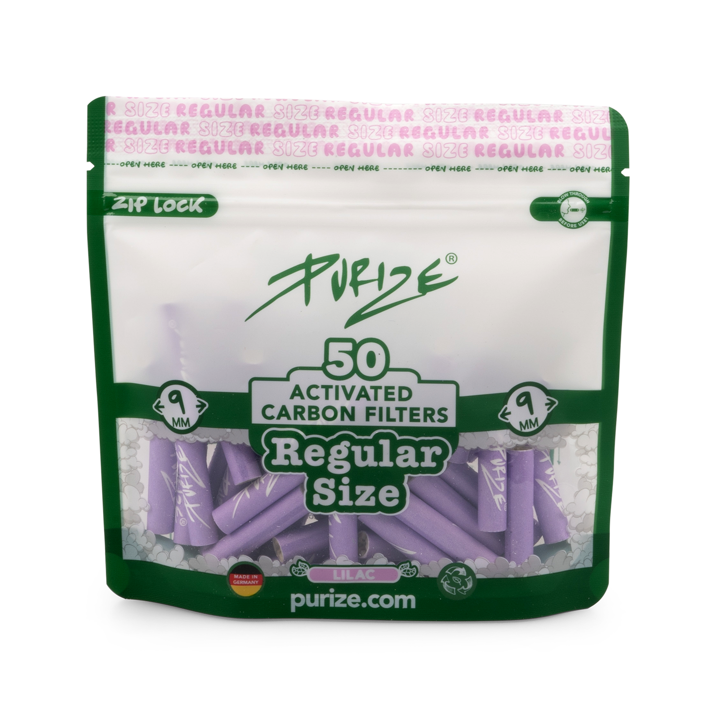 PURIZE® Regular Size Aktivkohlefilter Lila – 50 Stk.
