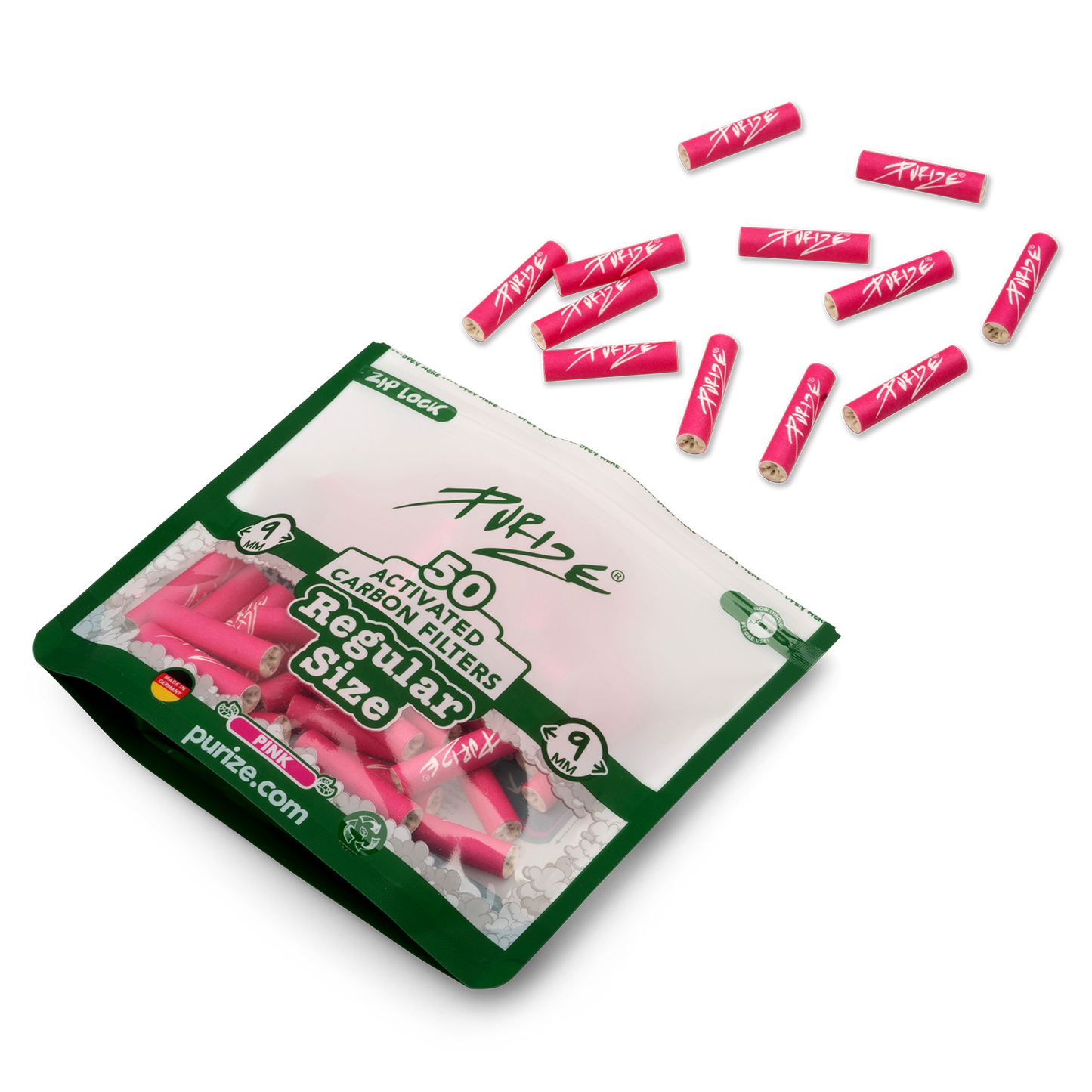 PURIZE® Regular Size Aktivkohlefilter Pink – 50 Stk.