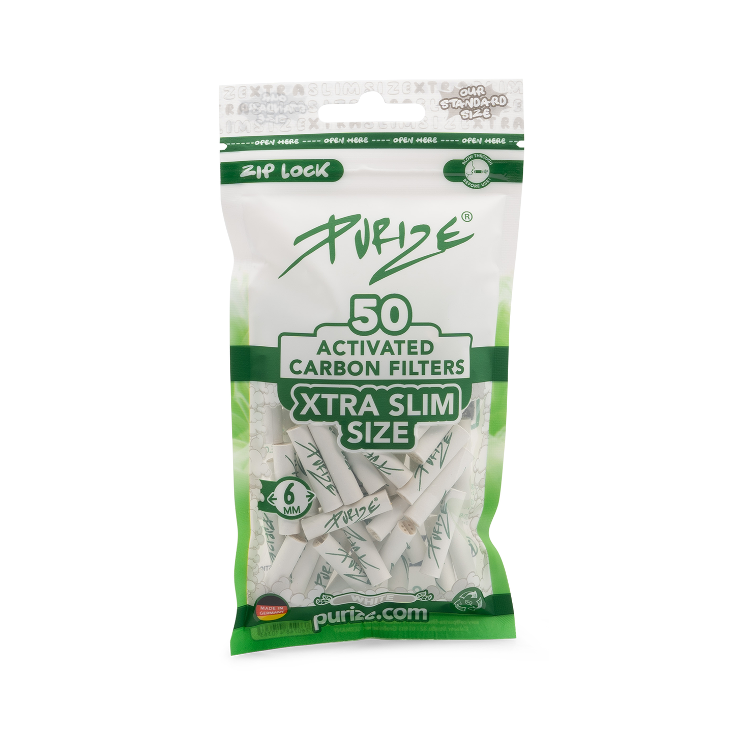 Filtres à charbon actif Purize Xtra Slim Blanc Classique (50 pièces)