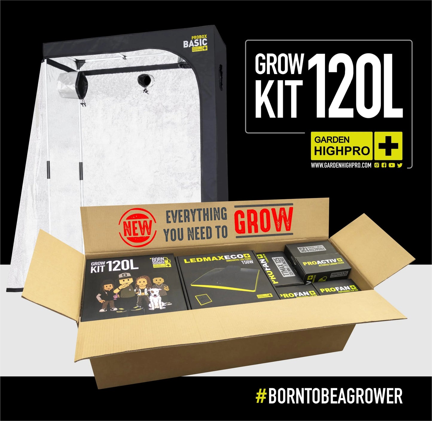 Garden High Pro Grow Kit 120 – 120x120cm, 12 Pflanzen, Komplettset
