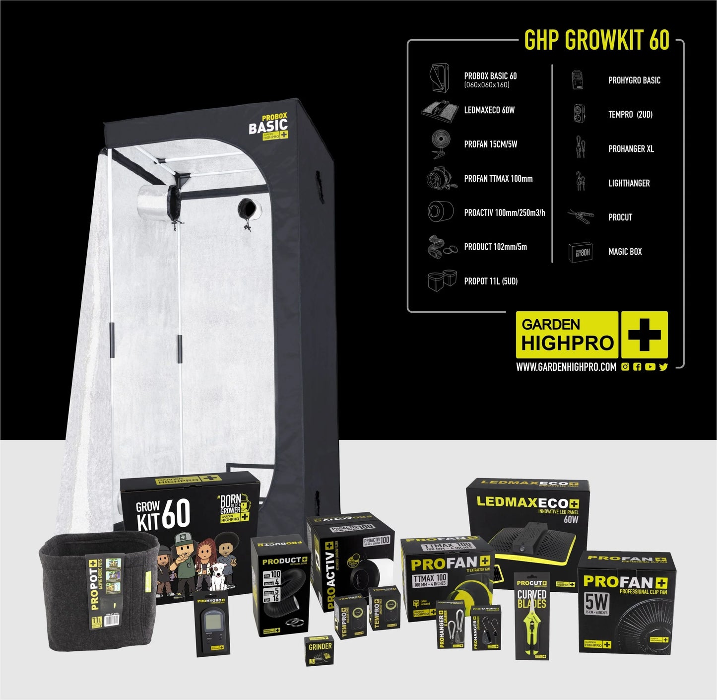 Garden High Pro Grow Kit 60 – 60x60cm, kompakt, Komplettset, platzsparend