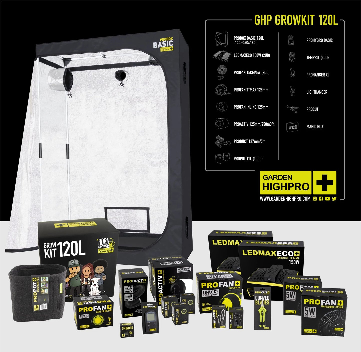 Garden High Pro Grow Kit 120 – 120x120cm, 12 Pflanzen, Komplettset