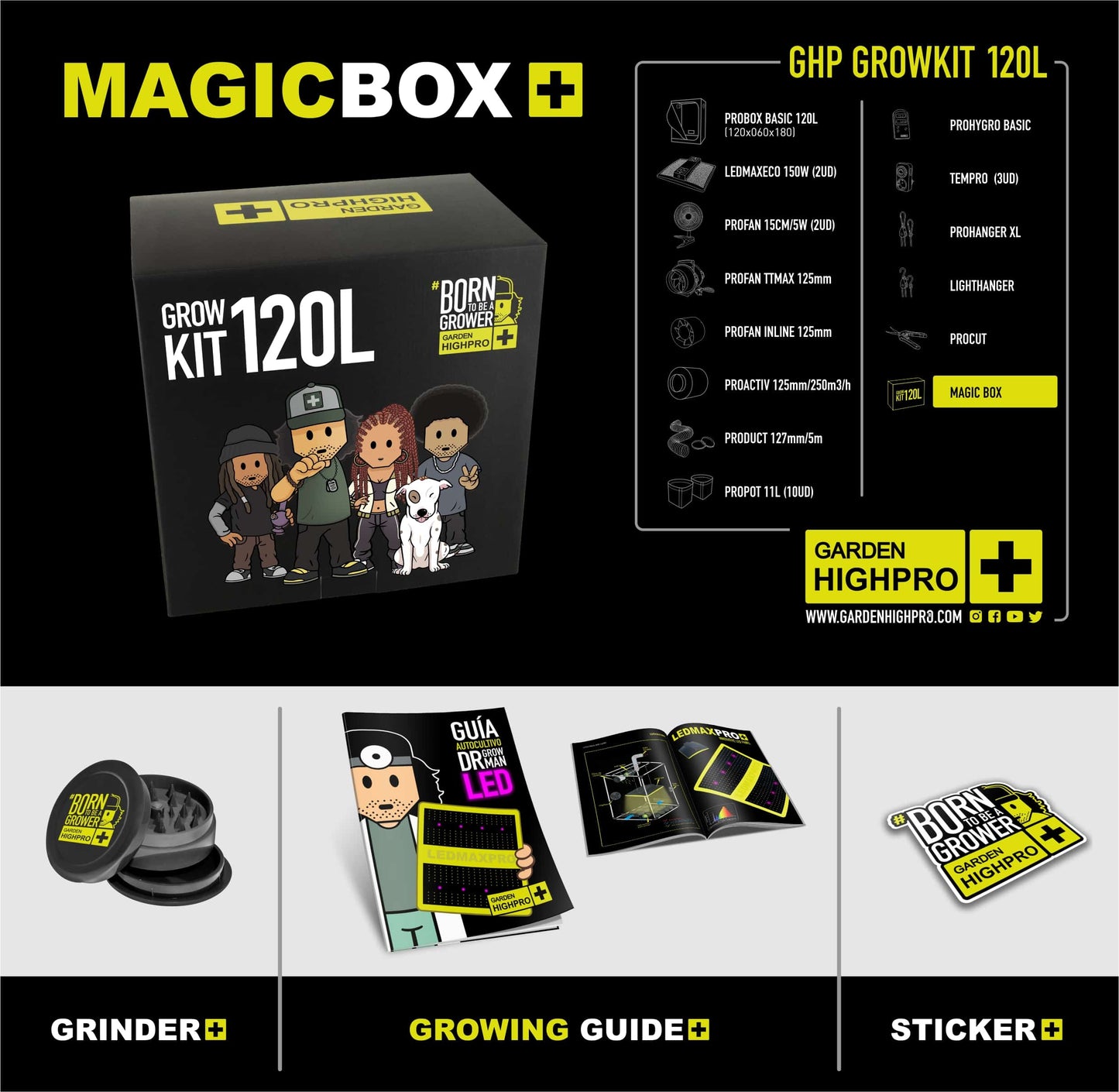 Garden High Pro Grow Kit 120 – 120x120cm, 12 Pflanzen, Komplettset