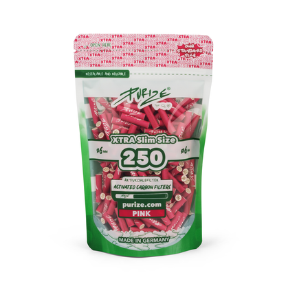 PURIZE® XTRA Slim Size Aktivkohlefilter – 250er Pack Pink