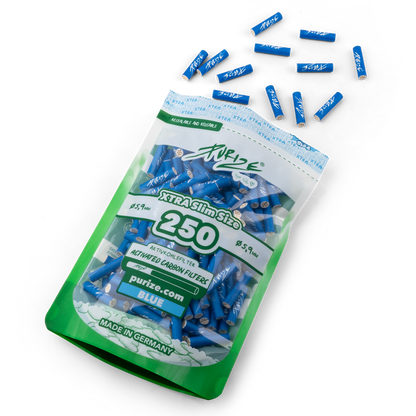 PURIZE® XTRA Slim Size Aktivkohlefilter – 250er Pack Blau